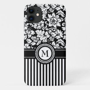 Black Damask And Stripes iPhone 11 Case