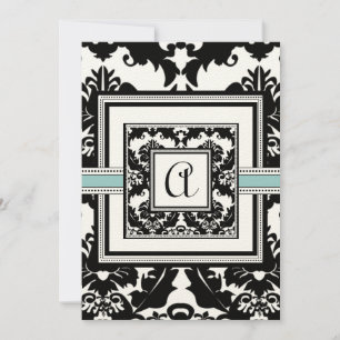 Black Damask Aqua Trim Coeurs Mariage Invitations