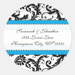 Black Damask Aquamarine Trim Wedding Seal