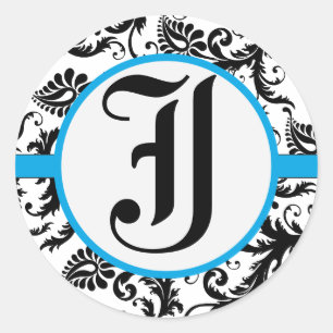 Black Damask Aquamarine Trim Wedding Seal