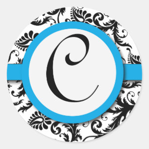 Black Damask Aquamarine Trim Wedding Seal