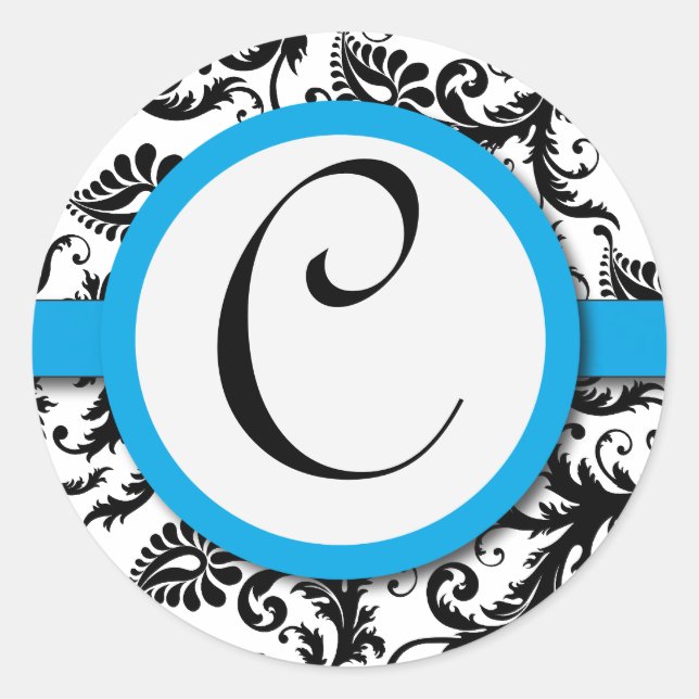 Black Damask Aquamarine Trim Wedding Seal (Front)