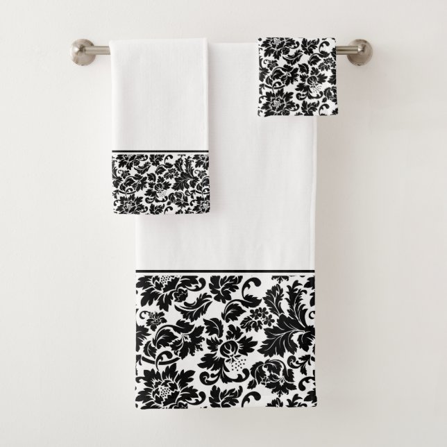 Black Damask Bath Towel Set (Insitu)