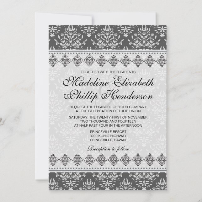 Black Damask Beauty - wedding invitation (Front)