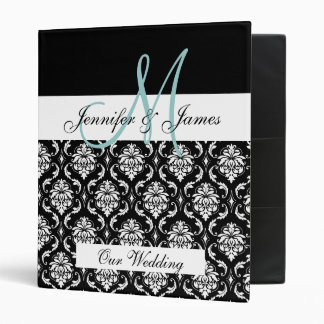 Black Damask Blue Monogram Wedding Planner Binder