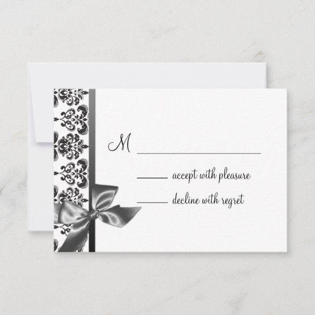 Black Damask Bow RSVP Card (Front)