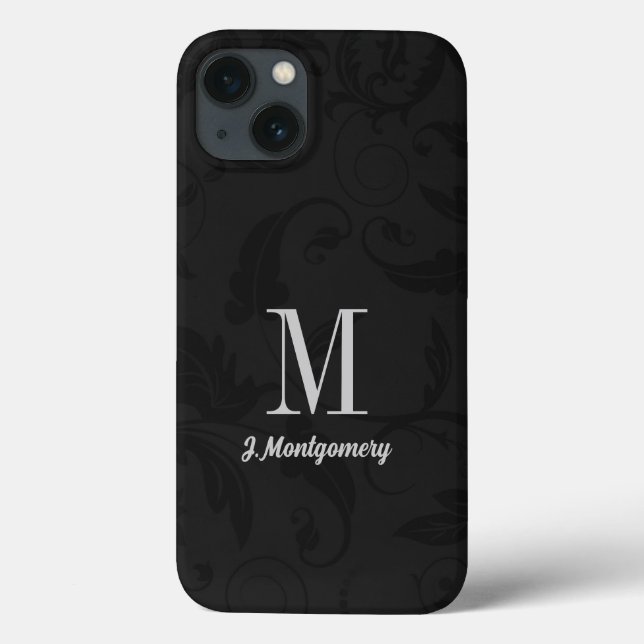 Black Damask Classic Monogrammed Case-Mate iPhone Case (Back)