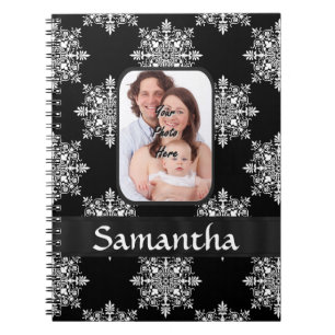 Black damask custom photo notebook