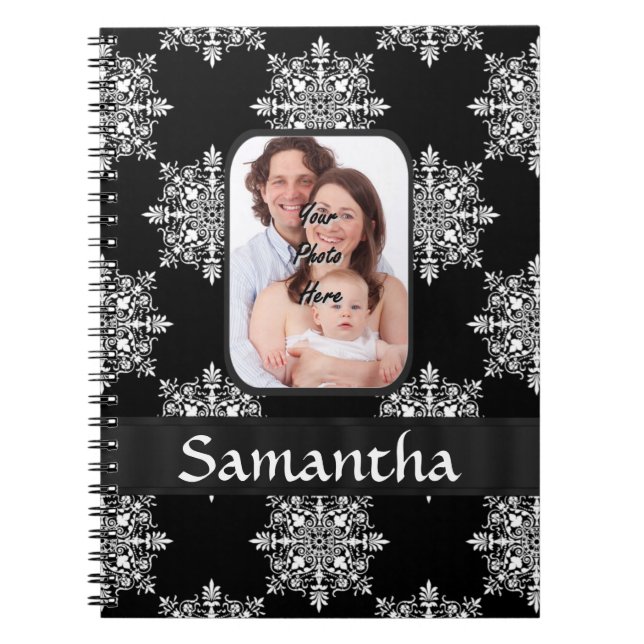 Black damask custom photo notebook (Front)