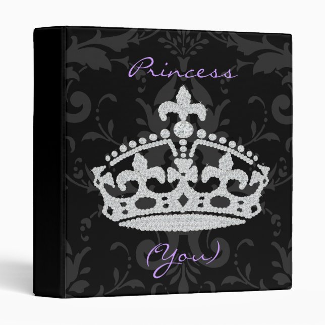 Black Damask Diamond Princess Crown Binder (Front/Spine)