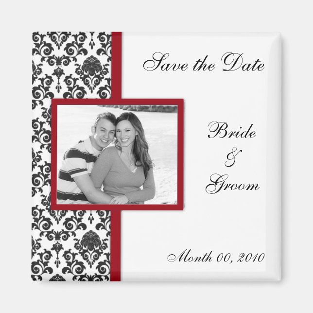 Black Damask Enregistrer la date Photo Magnets (Devant)