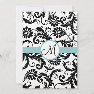 Black Damask Éperles Aqua Trim Faire-part de maria