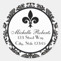 Black Damask Fleur De Lys Address Label