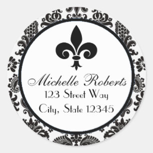Black Damask Fleur De Lys Address Label