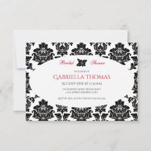 Black Damask & Flower-3x5 Bridal Shower Invitation