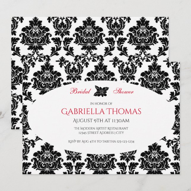 Black Damask & Flower - Bridal Shower Invitation (Front/Back)