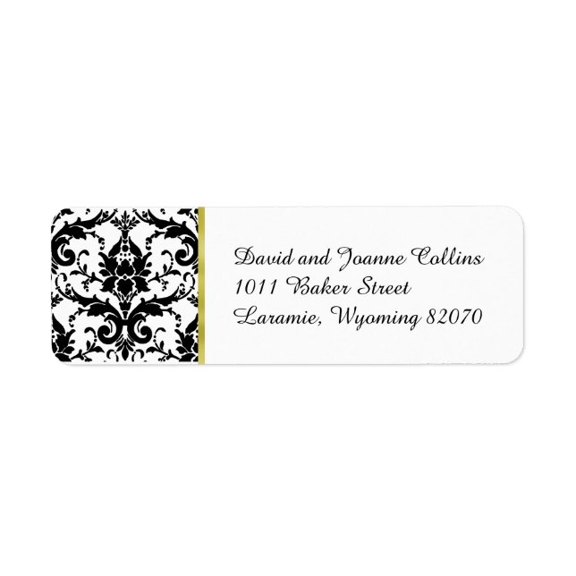 Black Damask Gold Adresse de retour (Devant)