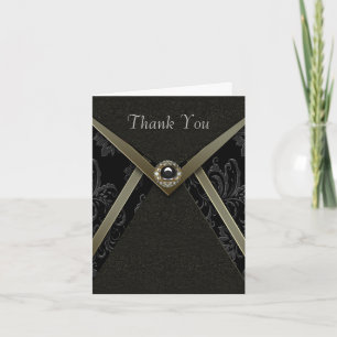 Black Damask Gold Diamond Jewel Thank You Cards