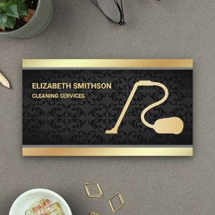 Black Damask Gold Vacuum Cleaner Cleaning Services Business Card