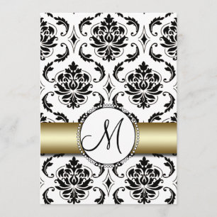 Black Damask Gold Wedding Invitation