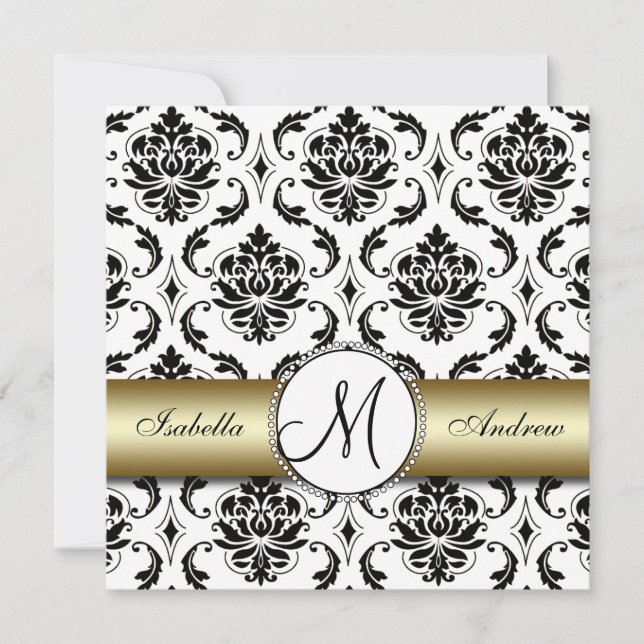 Black Damask Gold Wedding Invitation (Front)