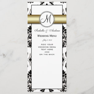 Black Damask Gold Wedding Menu