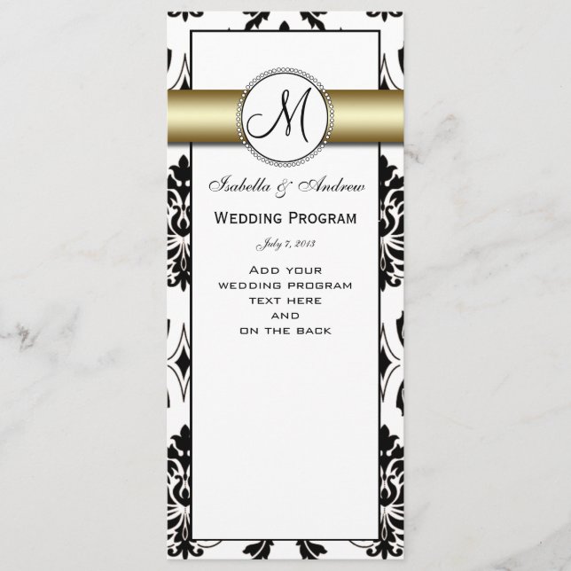 Black Damask Gold Wedding Programme (Devant)