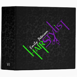 Black Damask Green And Purple Hair Stylist Text Binder