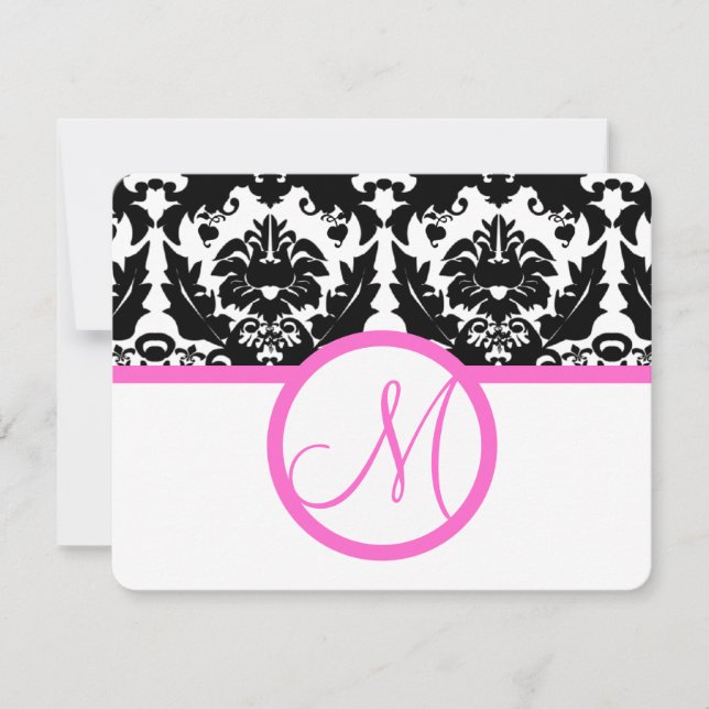Black Damask Heart Swirl Bright Pink Trim RSVP (Devant)