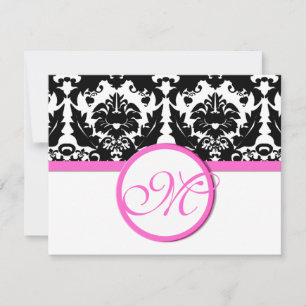 Black Damask Heart Swirl Bright Pink Trim RSVP