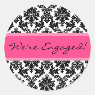 Black Damask Hot Pink Envelope Seal Favour Sticker