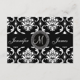 Black Damask Initial RSVP Cards for Square Invite