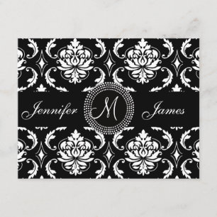 Black Damask Initial Wedding Reception Card