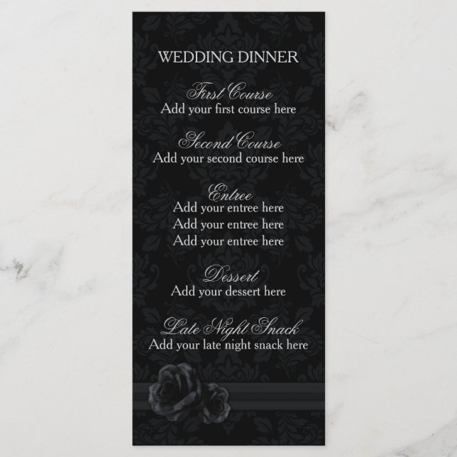 Black damask menu Wedding dinner menu template (Front)
