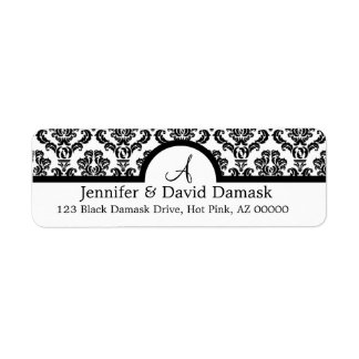 Black  Damask Monogram Address Labels