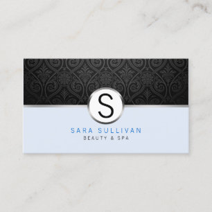 Black Damask Monogram Beauty Spa Business Card