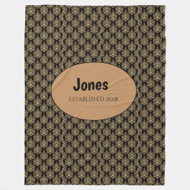 Black Damask Monogram Fleece Blanket (Front)