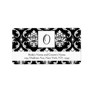 Black Damask Monogram O Wedding Address Labels