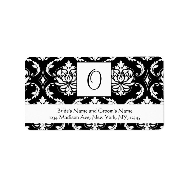 Black Damask Monogram O Wedding Address Labels (Front)