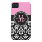 Black Damask Monogram Pink