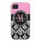 Black Damask Monogram Pink