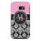 Black Damask Monogram Pink