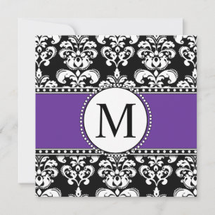 Black Damask Monogram Wedding Invitations Purple