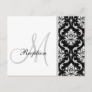 Black Damask Monogram Wedding Reception Cards