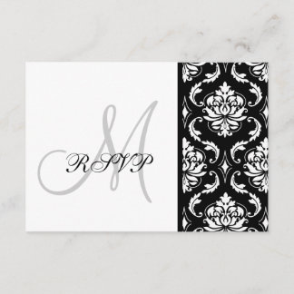 Black Damask Monogram Wedding RSVP Card