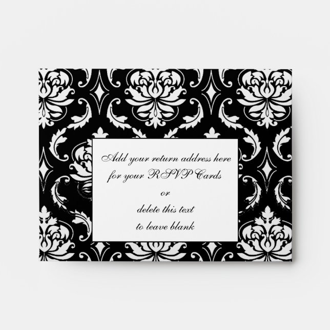 Black Damask Monogram Wedding RSVP Envelope (Front)
