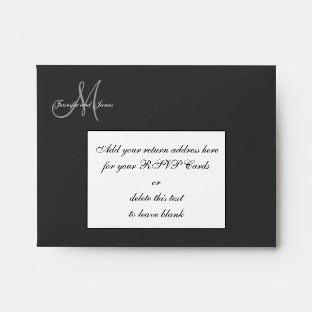 Black Damask Monogram Wedding RSVP Envelopes (Front)