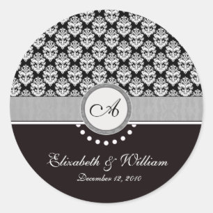 Black Damask Monogram Wedding sticker