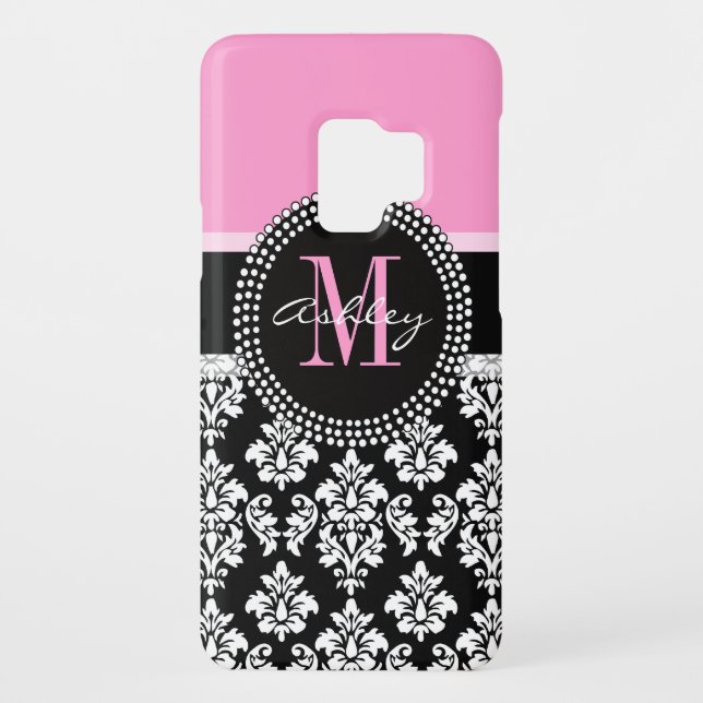 Black Damask Motorola RAZR Case | Monogram Pink (Back)