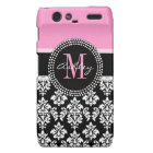 Black Damask Motorola RAZR Case | Monogram Pink